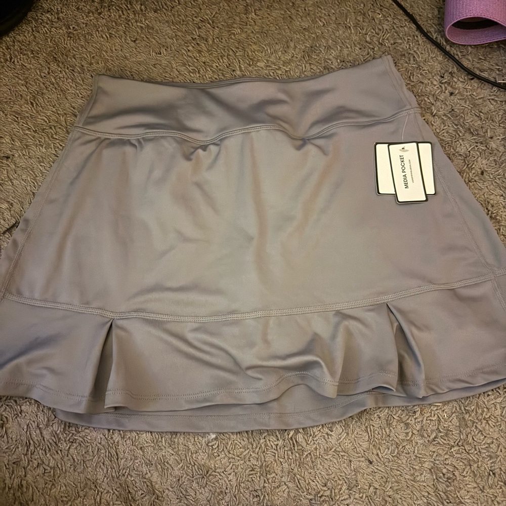 Gray Mini Skater Skirt with Ruffled Hem